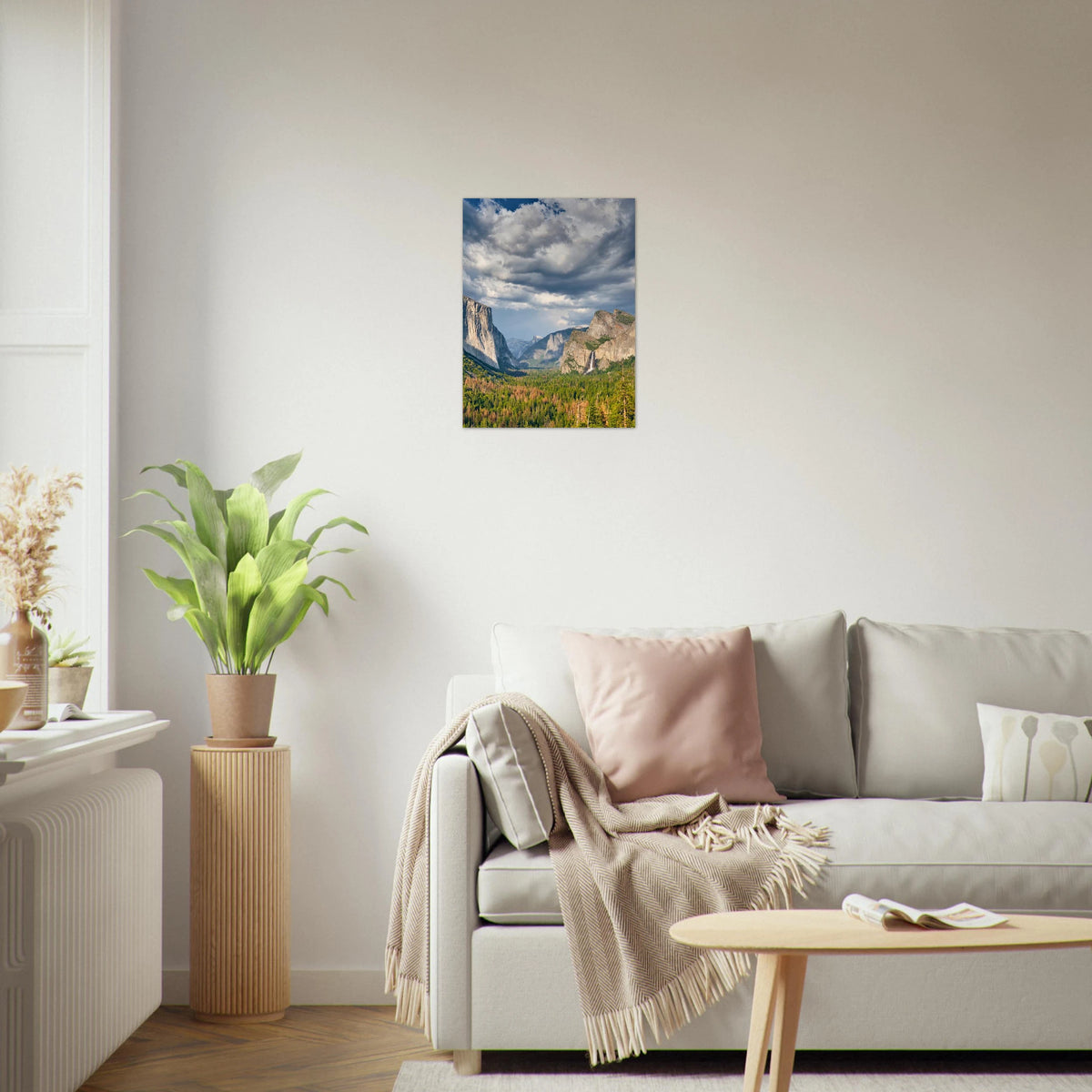 Yosemite Valley, California print, unframed, on a white living-room wall. Print only. Frame not included.
