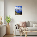 Crater Lake, Oregon print, unframed, on a white living-room wall. Print only. Frame not included.