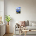 Crater Lake, Oregon print, unframed, on a white living-room wall. Print only. Frame not included.