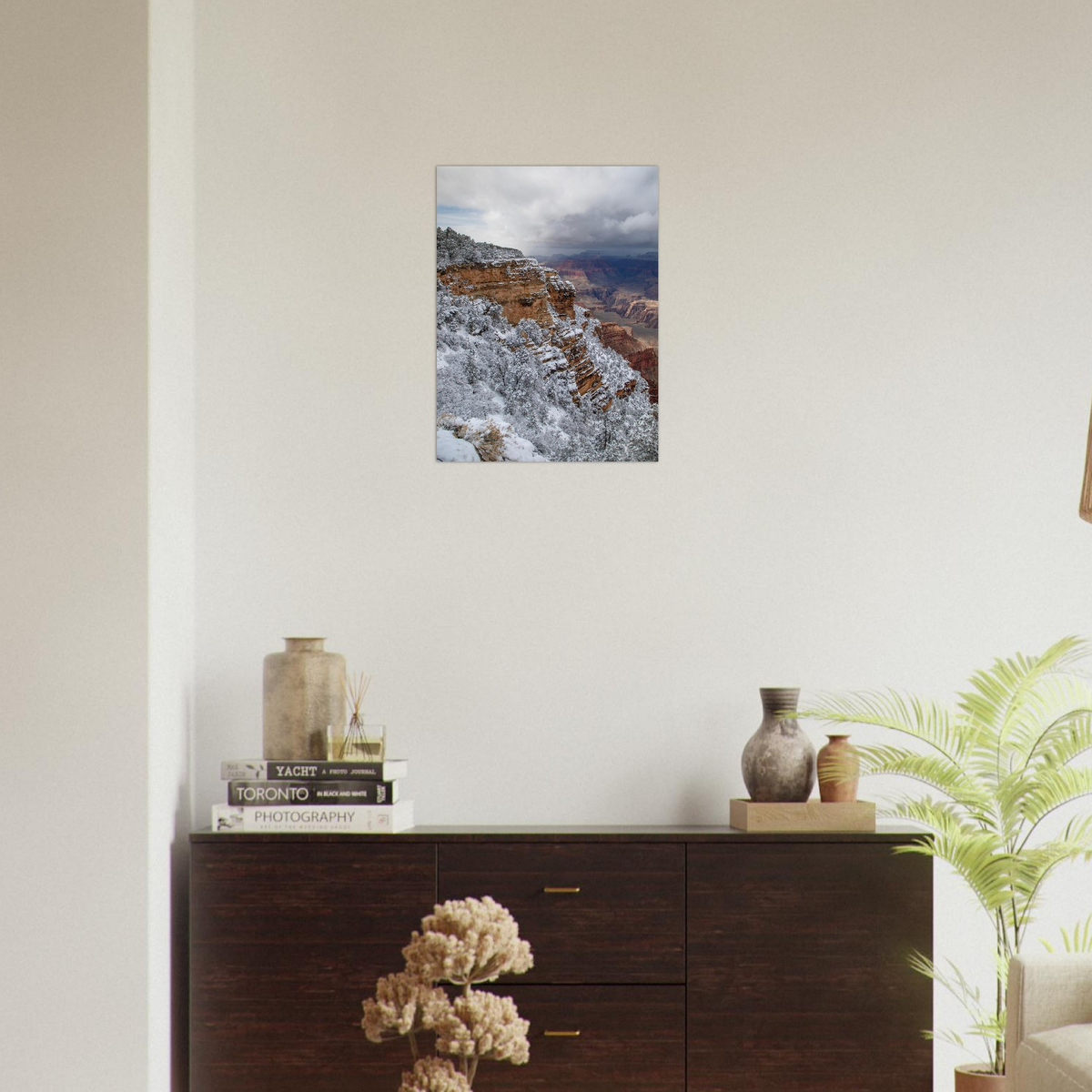 Grand Canyon in Snow, Arizona print, unframed, on a wall. Print only. Frame not included.