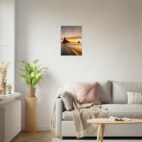 Bandon Beach, Oregon print, unframed, on a white living-room wall. Print only. Frame not included.