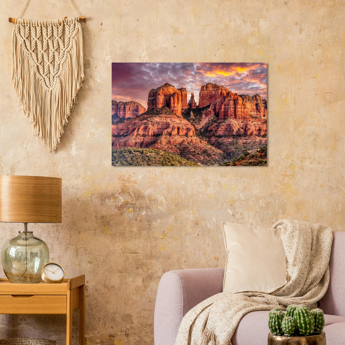 Cathedral Rock, Sedona, Arizona print, unframed, on a wall. Print only. Frame not included.