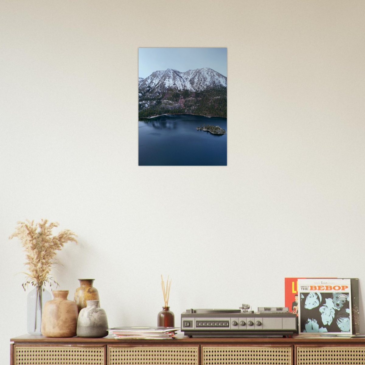 Lake Tahoe in Winter, California & Nevada print, unframed, on a wall. Print only. Frame not included.